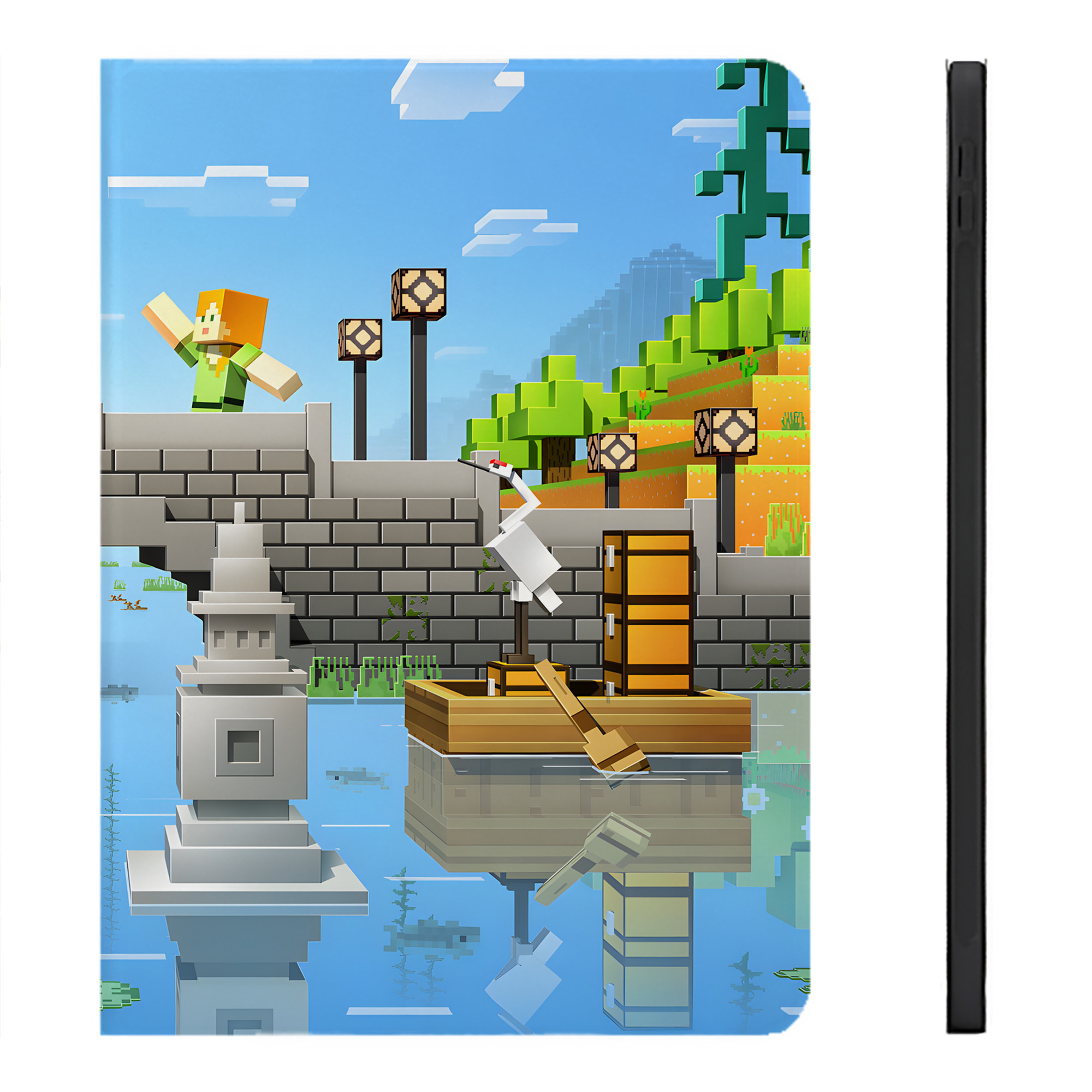 （画像用） マインクラフト ブロックの世界 Minecraft MC Block world IPadケース ペンホルダー付き ブックスタイルデザイン